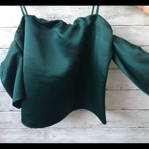 Green TALULA silk off the shoulder crop top